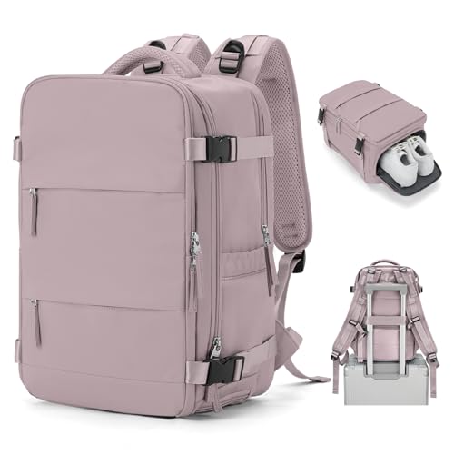 SZSYCN Handgepäck Rucksack 40x20x25 Ryanair Reiserucksack Damen Handgepäck flugzeug Easyjet mit Laptopfach Wasserdichter Tagesrucksack mit Schuhfach, Grau Rosa von SZSYCN