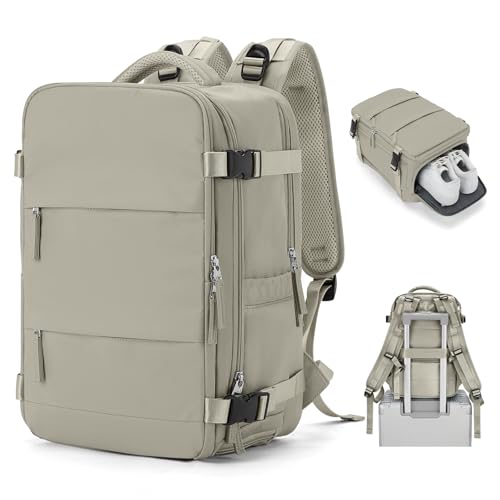 SZSYCN Handgepäck Rucksack 40x20x25 Ryanair Reiserucksack Damen Handgepäck flugzeug Easyjet mit Laptopfach Wasserdichter Tagesrucksack mit Schuhfach, Graubraun von SZSYCN