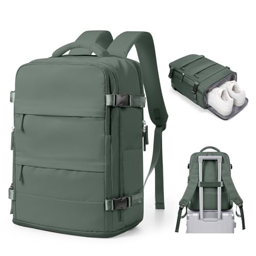 SZSYCN Handgepäck Rucksack 40x30x20 Ryanair Reiserucksack Damen Handgepäck flugzeug Easyjet mit Laptopfach Wasserdichter Tagesrucksack mit Schuhfach, Grün von SZSYCN