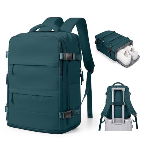 SZSYCN Handgepäck Rucksack 40x30x20 Ryanair Reiserucksack Damen Handgepäck flugzeug Easyjet mit Laptopfach Wasserdichter Tagesrucksack mit Schuhfach, Pfauenblau von SZSYCN