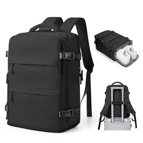 SZSYCN Handgepäck Rucksack 40x30x20 Ryanair Reiserucksack Damen Handgepäck flugzeug Easyjet mit Laptopfach Wasserdichter Tagesrucksack mit Schuhfach, Schwarz von SZSYCN