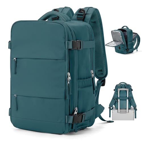 SZSYCN Handgepäck Rucksack Ryanair Reiserucksack Damen Handgepäck flugzeug Easyjet mit 14inch Laptopfach Wasserdichter Tagesrucksack mit Schuhfach, Pfauenblau von SZSYCN