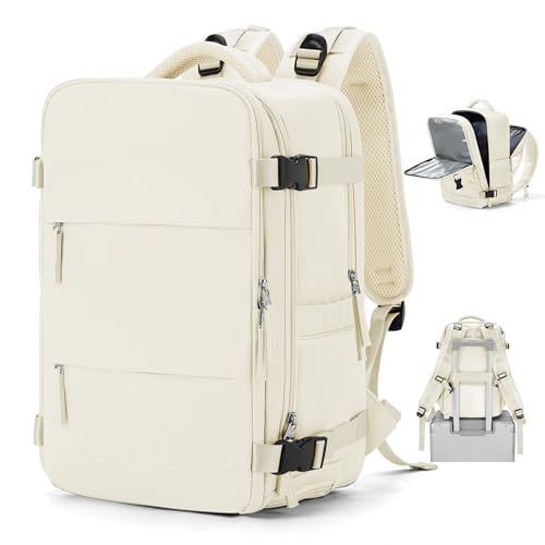 SZSYCN Handgepäck Rucksack Ryanair Reiserucksack Damen Handgepäck flugzeug Easyjet mit 15,6inch Laptopfach Wasserdichter Tagesrucksack mit Schuhfach, Beige von SZSYCN
