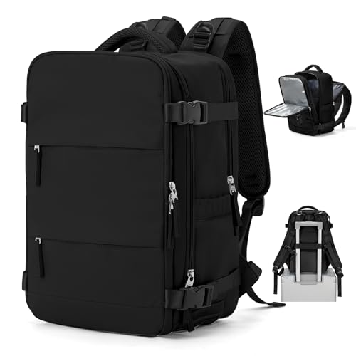 SZSYCN Handgepäck Rucksack Ryanair Reiserucksack Damen Handgepäck flugzeug Easyjet mit 15,6inch Laptopfach Wasserdichter Tagesrucksack mit Schuhfach, Schwarz von SZSYCN