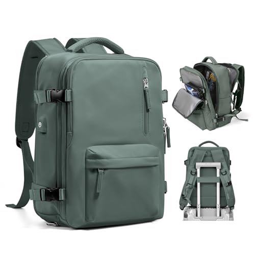 SZSYCN Reiserucksack Ryanair Gepäck unter dem Sitz, Damenhandgepäck easyJet, großer wasserdichter Wanderrucksack mit USB-Anschluss und 14-Zoll-Laptopfach,Grün von SZSYCN