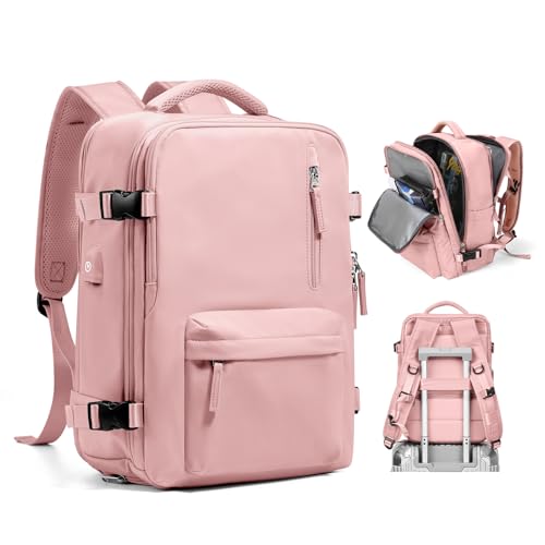 SZSYCN Reiserucksack Ryanair Gepäck unter dem Sitz, Damenhandgepäck easyJet, großer wasserdichter Wanderrucksack mit USB-Anschluss und 14-Zoll-Laptopfach,Rosa von SZSYCN