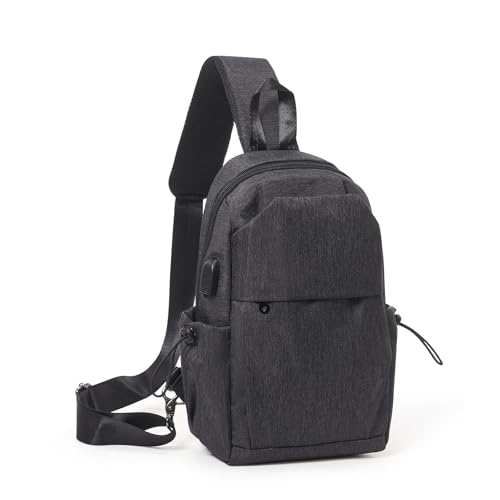 SZSYCN Schultertasche Herren Wasserdichte Brusttasche Crossbody bag mit USB-Ladeanschluss Anti-Diebstahl Sling Bag Herren Klein für Arbeit Reisen Radfahren Wandern Grau Schwarz von SZSYCN