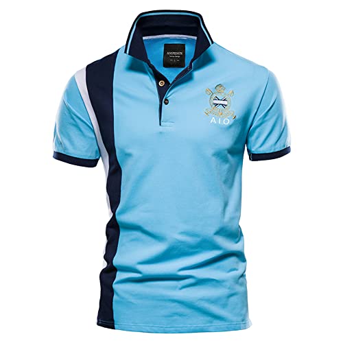 Poloshirt Herren Sommer Farbkontrast Slim Fit Kurzarm Herren Revers Stickerei Komfortabel Urban Tops Herren Mode Sport Golf Freizeithemden Herren D-Light Blue L von SZTT