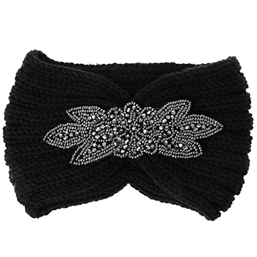 SZYDD Damen Gestricktes Haarband Blume Perlen Ohrenschutz Breit 1 Stück Gestrickt Warm Haarband von SZYDD