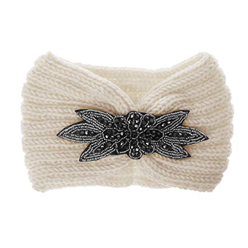 SZYDD Damen Gestricktes Haarband Blume Perlen Ohrenschutz Breit 1 Stück Gestrickt Warm Haarband von SZYDD