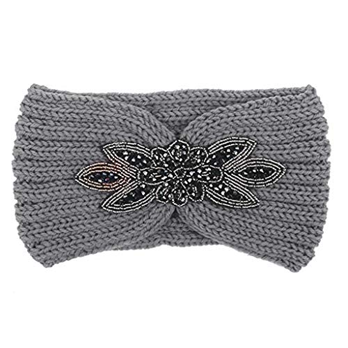 SZYDD Damen Gestricktes Haarband Blume Perlen Ohrenschutz Breit 1 Stück Gestrickt Warm Haarband von SZYDD