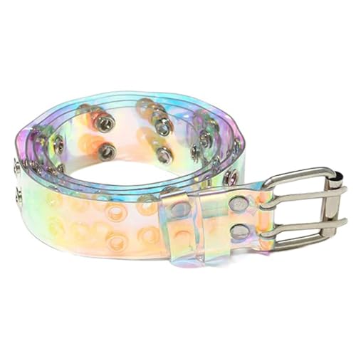 SZYDD Regenbogen Transparent Mode Damen Gürtel Erwachsene Gürtel mit Verstellbarer Doppeldornschnalle Gürtel Transparent Gürtel für Rock Fans Verschleißfest von SZYDD
