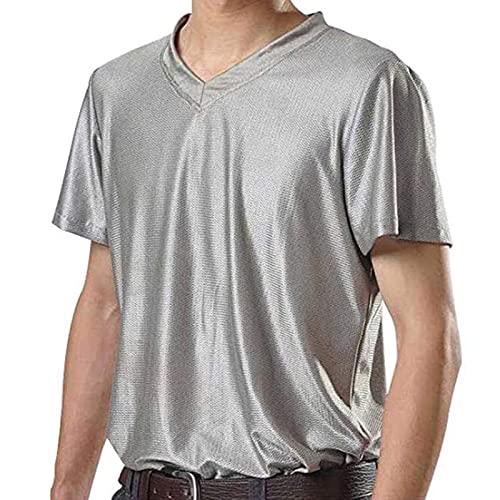 5G Anti-Strahlung Herren V-Ausschnitt T-Shirts, EMF/RF Strahlung Schild Kurzarm Hemden, Mikrowellenstrahlung blockieren Faraday Tops,Silber,XL von SZYDM