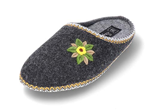 SZYMEL Filz Hausschuhe für Damen, Graphit mit Blume, 38 EU SZYMEL Filz Hausschuhe für Damen, Graphit mit Blume, 38 EU von SZYMEL