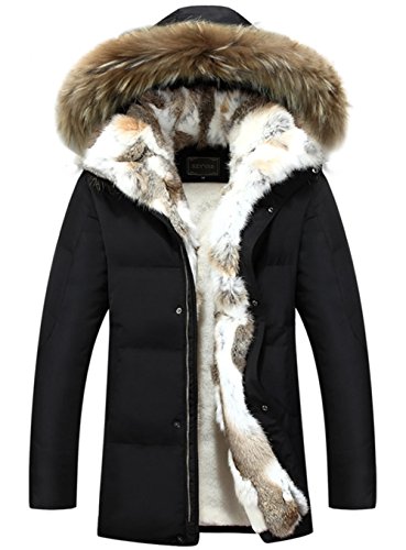 SZYYSD Herren Daunenmantel 90% Daunen Daunenjacke Kunst Fellkapuze lang Parka Luxurious Fur Jacket Rex Fur Collar (EU/DE Medium, Schwarz) von SZYYSD