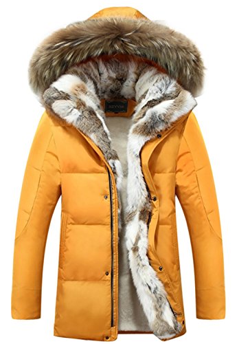 SZYYSD Herren Daunenmantel 90% Daunen Daunenjacke Kunst Fellkapuze lang Parka Luxurious Fur Jacket Rex Fur Collar (EU/DE XX-Large, Gelb) von SZYYSD