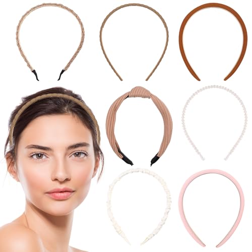 7 Stück Haarreifen Damen Set, verschiedene Modelle Haarreif Stirnband Set, Knoten Polsterung Perlen Stirnbänder Set, Vintage Rutschfestes Haarband für Mädchen Damen Haarschmuck(Braun) von SZZHIYONG