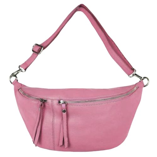 Sa-Lucca Damen Bauchtasche Umhängetasche Bodybag Crossbag echt Leder viele Farben 38 x 20 x 10 cm (altrosa) von Sa-Lucca