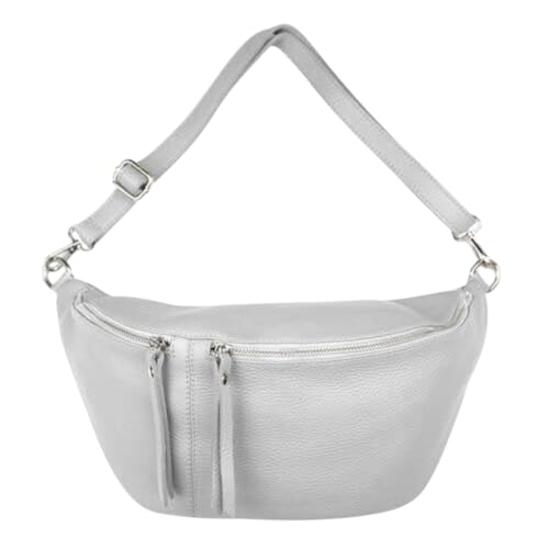 Sa-Lucca Damen Bauchtasche Umhängetasche Bodybag Crossbag echt Leder viele Farben 38 x 20 x 10 cm (hellgrau) von Sa-Lucca