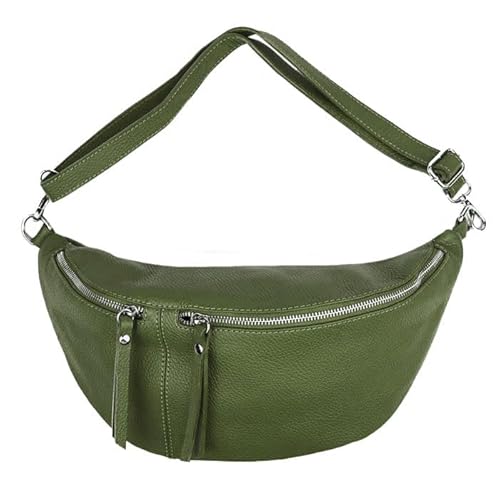 Sa-Lucca Damen Bauchtasche Umhängetasche Bodybag Crossbag echt Leder viele Farben 38 x 20 x 10 cm (oliv) von Sa-Lucca