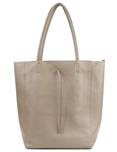 Sa-Lucca Damen Schultertasche/Shopper echt Leder mit Reißverschluss in vielen Farben (Taupe) von Sa-Lucca
