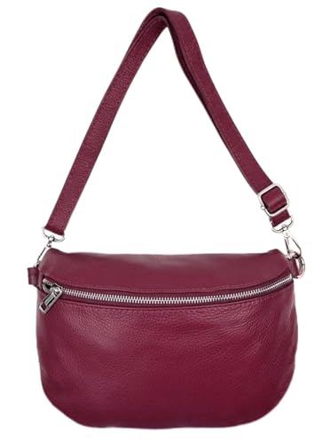 Sa-Lucca Fashion Damen Bauchtasche Bodybag echt Leder 28 x 20 x 7 cm Reißverschluss/Funktionselemente silberfarbig (Bordeaux) von Sa-Lucca