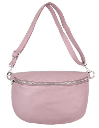 Sa-Lucca Fashion Damen Bauchtasche Bodybag echt Leder 28 x 20 x 7 cm Reißverschluss/Funktionselemente silberfarbig (Mauve) von Sa-Lucca