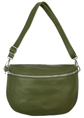 Sa-Lucca Fashion Damen Bauchtasche Bodybag echt Leder 28 x 20 x 7 cm Reißverschluss/Funktionselemente silberfarbig (Oliv) von Sa-Lucca