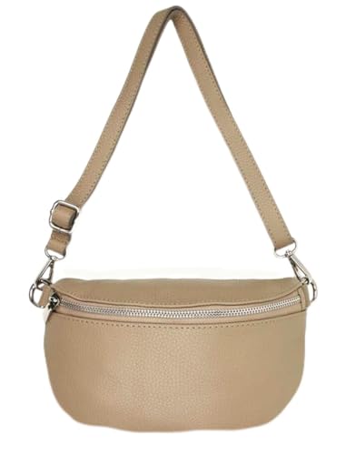 Sa-Lucca Fashion Damen Bauchtasche Bodybag echt Leder 28 x 20 x 7 cm Reißverschluss/Funktionselemente silberfarbig (Taupe) von Sa-Lucca