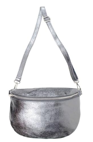 Sa-Lucca Fashion Damen Bauchtasche Bodybag echt Leder 28 x 20 x 7 cm Reißverschluss/Funktionselemente silberfarbig (antik-Silber) von Sa-Lucca