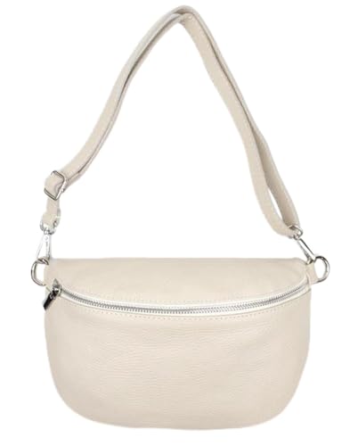 Sa-Lucca Fashion Damen Bauchtasche Bodybag echt Leder 28 x 20 x 7 cm Reißverschluss/Funktionselemente silberfarbig (beige) von Sa-Lucca