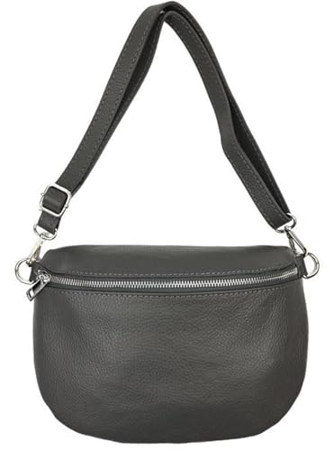 Sa-Lucca Fashion Damen Bauchtasche Bodybag echt Leder 28 x 20 x 7 cm Reißverschluss/Funktionselemente silberfarbig (dunkelgrau) von Sa-Lucca