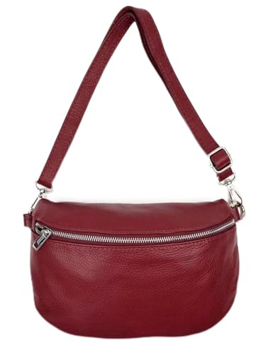 Sa-Lucca Fashion Damen Bauchtasche Bodybag echt Leder 28 x 20 x 7 cm Reißverschluss/Funktionselemente silberfarbig (dunkelrot) von Sa-Lucca