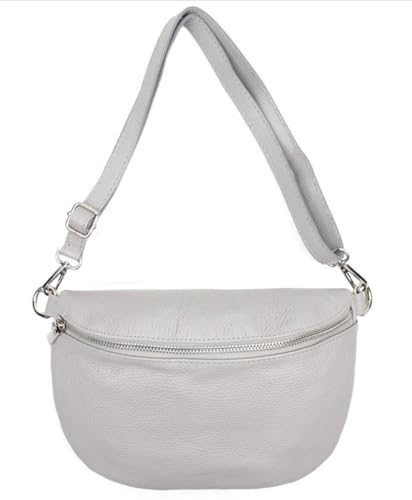 Sa-Lucca Fashion Damen Bauchtasche Bodybag echt Leder 28 x 20 x 7 cm Reißverschluss/Funktionselemente silberfarbig (hellgrau) von Sa-Lucca