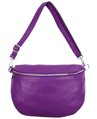 Sa-Lucca Fashion Damen Bauchtasche Bodybag echt Leder 28 x 20 x 7 cm Reißverschluss/Funktionselemente silberfarbig (lila) von Sa-Lucca