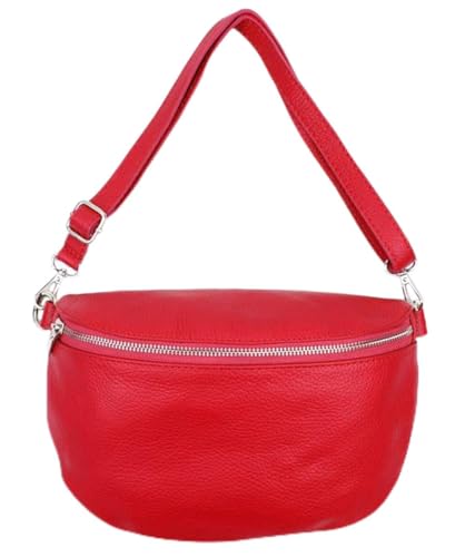 Sa-Lucca Fashion Damen Bauchtasche Bodybag echt Leder 28 x 20 x 7 cm Reißverschluss/Funktionselemente silberfarbig (rot) von Sa-Lucca