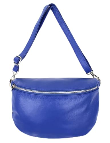 Sa-Lucca Fashion Damen Bauchtasche Bodybag echt Leder 28 x 20 x 7 cm Reißverschluss/Funktionselemente silberfarbig (royalblau) von Sa-Lucca