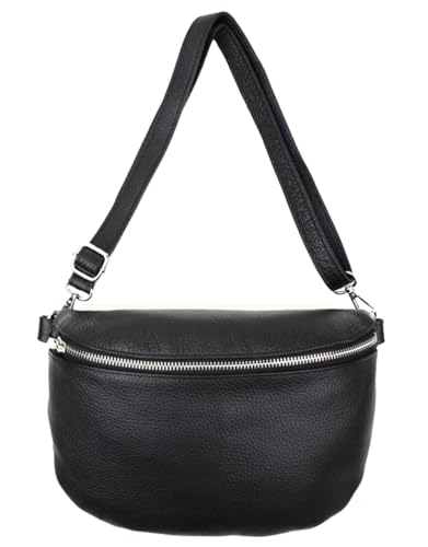 Sa-Lucca Fashion Damen Bauchtasche Bodybag echt Leder 28 x 20 x 7 cm Reißverschluss/Funktionselemente silberfarbig (schwarz) von Sa-Lucca