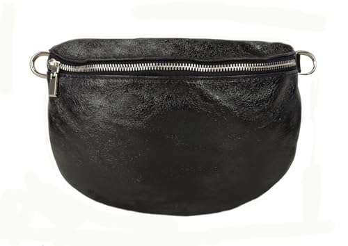 Sa-Lucca Fashion Damen Bauchtasche Bodybag echt Leder 28 x 20 x 7 cm Reißverschluss/Funktionselemente silberfarbig (schwarz-metallic) von Sa-Lucca