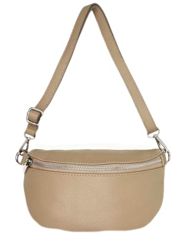Sa-Lucca Fashion Damen Bauchtasche Bodybag echt Leder 28 x 20 x 7 cm Reißverschluss/Funktionselemente silberfarbig (taupe) von Sa-Lucca