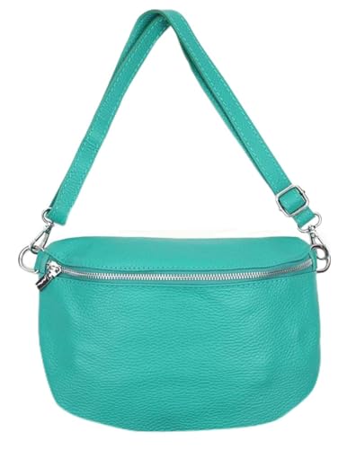 Sa-Lucca Fashion Damen Bauchtasche Bodybag echt Leder 28 x 20 x 7 cm Reißverschluss/Funktionselemente silberfarbig (türkis) von Sa-Lucca