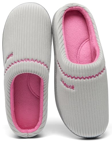 Hausschuhe für Damen mit Fußgewölbeunterstützung, Memory-Schaum, rutschfest, zweifarbig, bestickt, weich, für alle Jahreszeiten, Beige, 38.5 EU von SaDuck