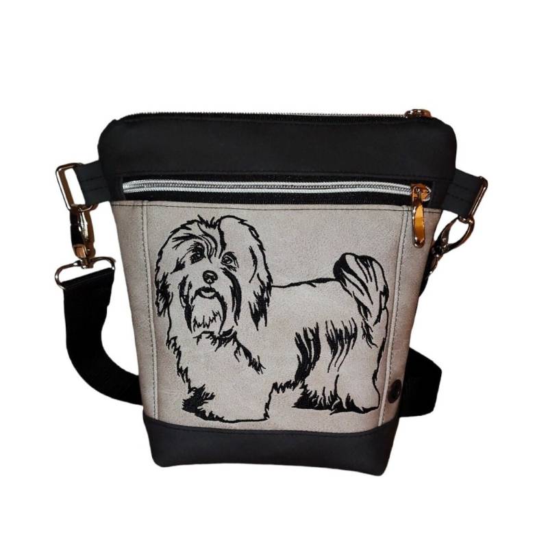 Havaneser - Personalisierbare Gassitasche/ Schultertasche Mit "Havaneser Stehend" Bestickt, Dem Namen Möglich, Div. Außenfarbvarianten von SaGaWoHandmade