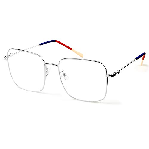 SaNgaiMEi Blaulichtfilter Brille Quadrat Blaulicht-Schutzbrille für Frauen Blaulichtfilter Blockieren Blaue Licht von PC,Metall Brille mit Blaulichtfilter (silber) von SaNgaiMEi