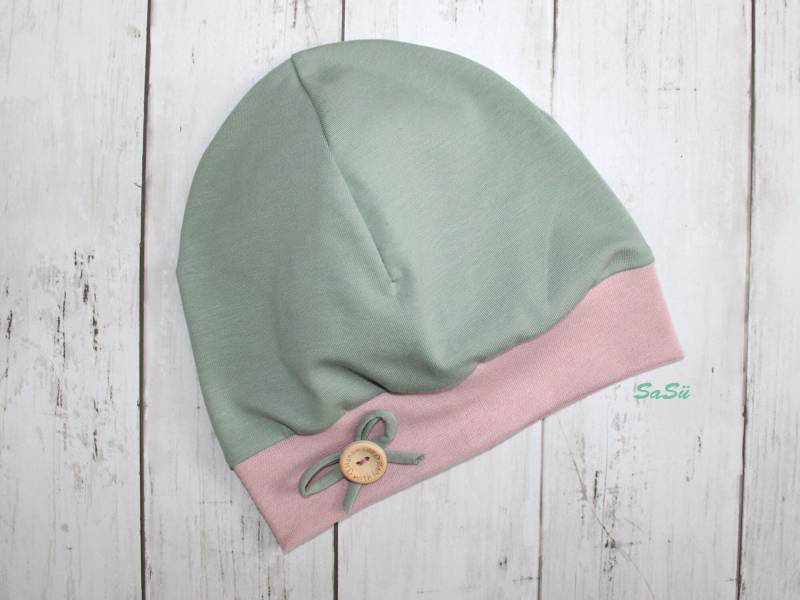 Mütze Kindermütze Babymütze Beanie Schleife Knopf Frühling Mit Bündchen Mädchen Junge Baby von SaSueShop