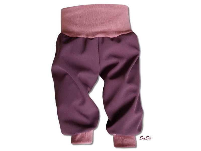 Softshell Hose 74 - 122 Schlupfhose Fleece Regenabweisend Handmade Uni Kinder Pumphose Softshellhose Aubergine Altrosa von SaSueShop