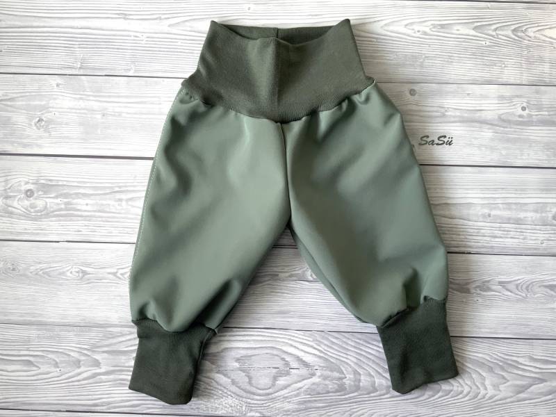 Softshell Hose 74 - 122 Schlupfhose Fleece Regenabweisend Handmade Uni Kinder Pumphose Softshellhose Lindgrün von SaSueShop