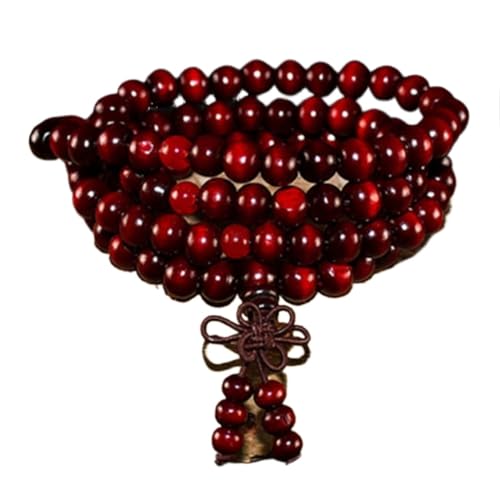 gebetsperlen buddhistische gebetsperlen mala perle 1 Stück Holzperlen Armband Männer Tibetische Mala Buddha Charms Mehrschichtiges Rosenkranzarmband for Frauen Schmuck-Tiefrot (Color : Red_5.5 inch) von SaVgu