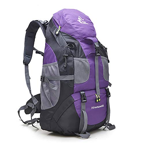 SaYoc 50 l wasserabweisender Wanderrucksack, leichter Outdoor-Sport, Tagesrucksack, Reisetasche für Camping, Klettern, Touren, großer Rucksack für Reisen, Lila - Kein Schuhfach von SaYoc