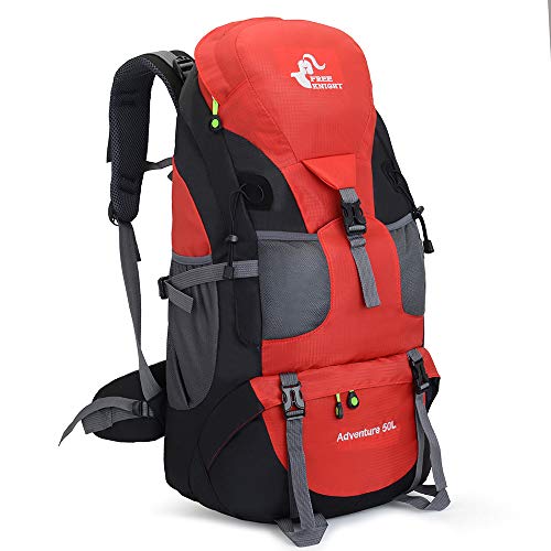 SaYoc 50 l wasserabweisender Wanderrucksack, leichter Outdoor-Sport, Tagesrucksack, Reisetasche für Camping, Klettern, Touren, großer Rucksack für Reisen, Rot - Kein Schuhfach von SaYoc